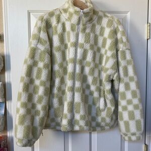 a new day Green and White Checkered Teddy Jacket
